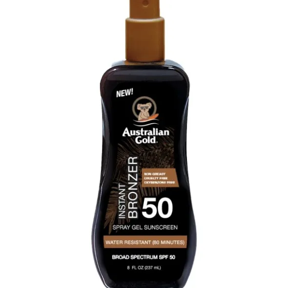 Australian Gold instant bronzer spray gel sunscreen SPF50