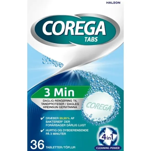 Corega tabs 3 minutter