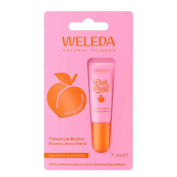Weleda pink peach tinted lip balm